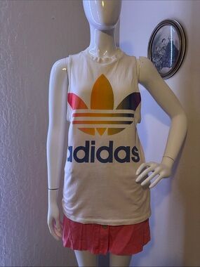 adidas off White Sleeveless Tank with Multicolor Trefoil